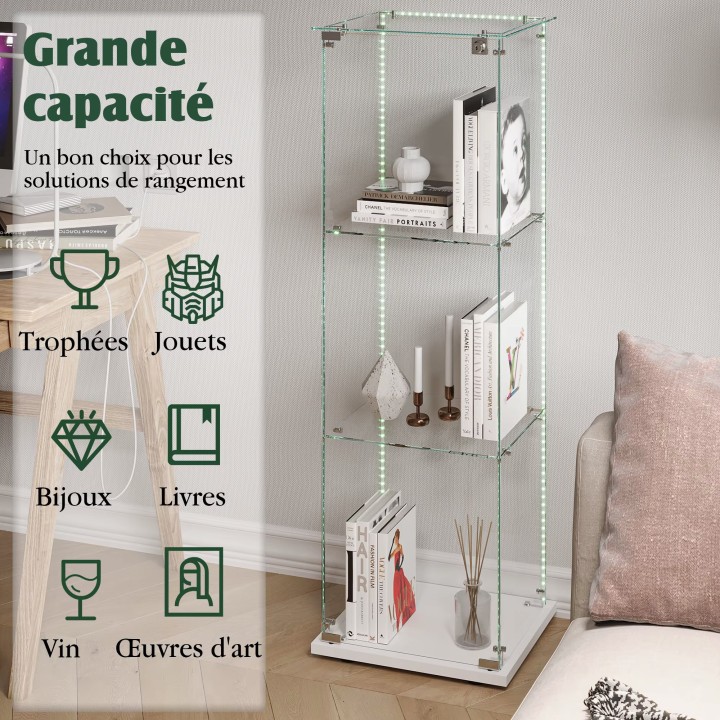 Glass Wall Display Case 123.3×39.8×35cm 2 Shelves LED Lighting for Stores, Trade Shows, Exhibitions