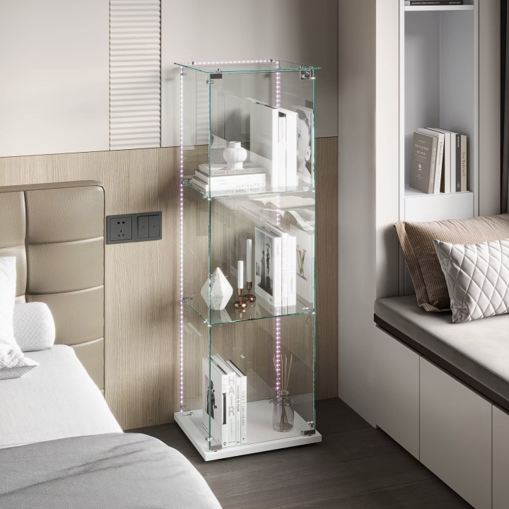 Vitrine murale verre 123.3×39.8×35cm 2 étageres eclairage led magasin foire exposition salon