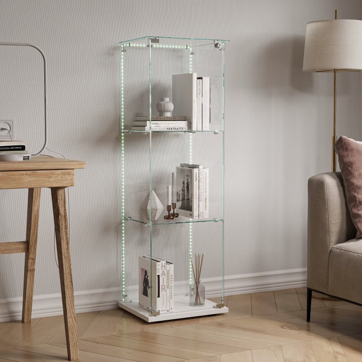 Vitrine murale verre 123.3×39.8×35cm 2 étageres eclairage led magasin foire exposition salon