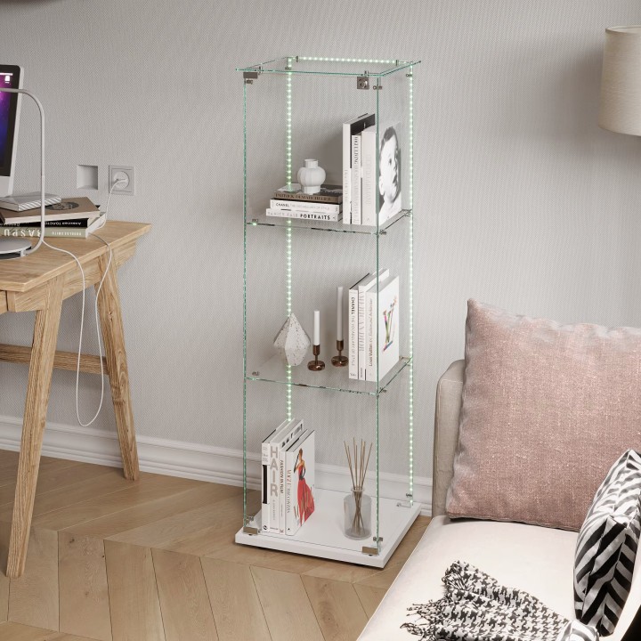 Vitrine murale verre 123.3×39.8×35cm 2 étageres eclairage led magasin foire exposition salon