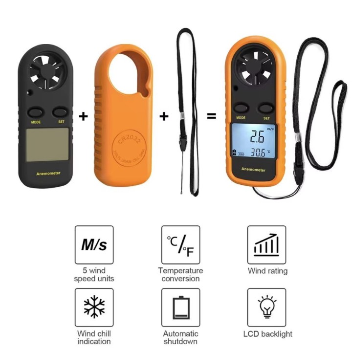 Anemometre digital mesure vitesse vent thermometre numerique ecran lcd sport anenometer am02