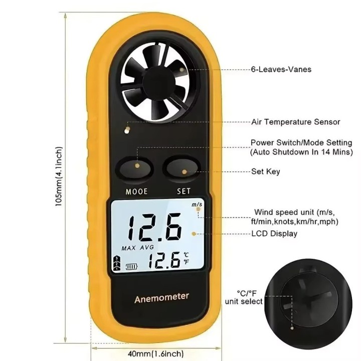 Anemometer measures wind speed digital thermometer digital lcd sports anenometer am02