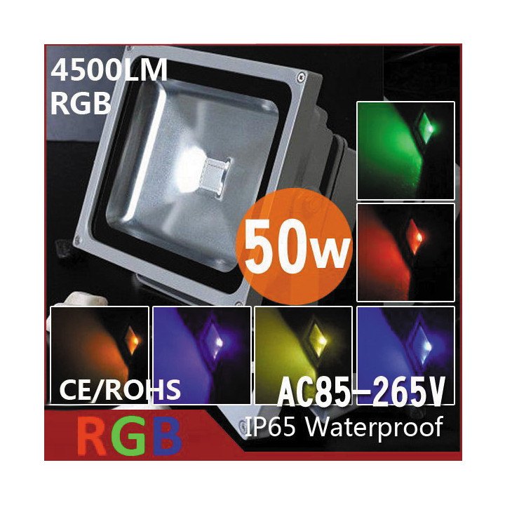 Led floodlight 50w rgb red green blue with memory and remote control 220v 110v outdoor ip65 jr international - 1
