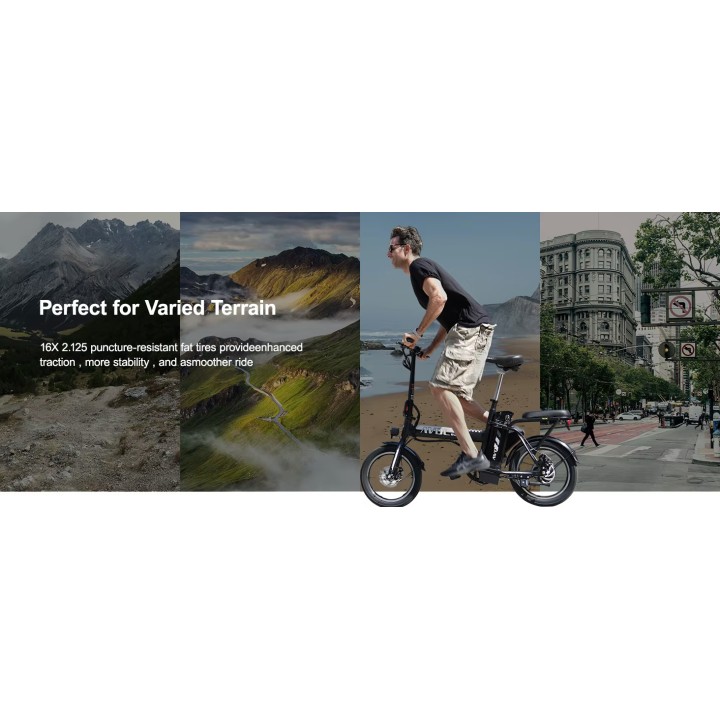 vélo électrique pliant 250W 36V 11.4AH adulte voyage ville banlieue vélo 16 pouces autonomie de 35 à 50 km
