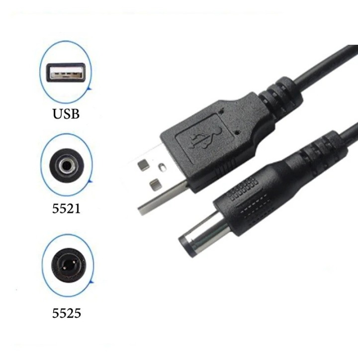 5.5mm to USB Power Cord Adapter 5VDC USB to 5.5mm 2.1mm Plug