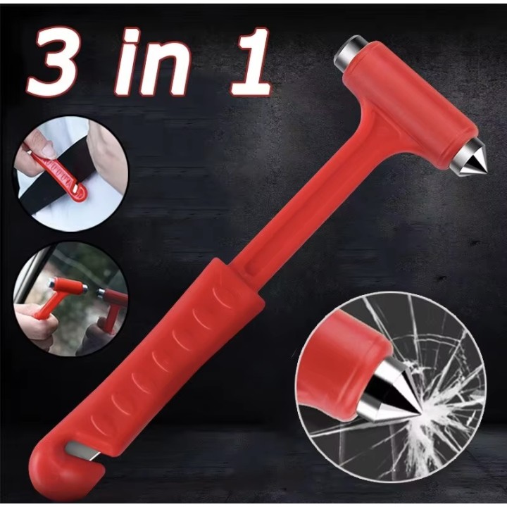 Portable safety hammer, emergency car window breaker, seatbelt cutter