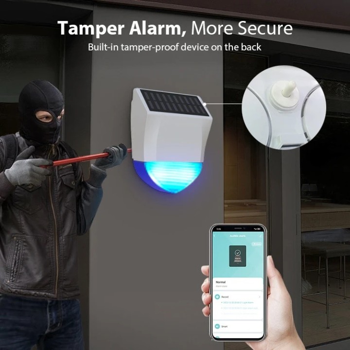 Sirena solare da esterno impermeabile 95db Wifi + batteria tuya 433MHz per allarme wireless APP rfid
