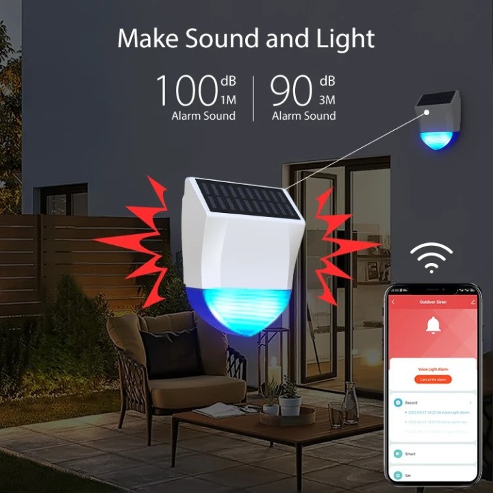 Sirena solare da esterno impermeabile 95db Wifi + batteria tuya 433MHz per allarme wireless APP rfid