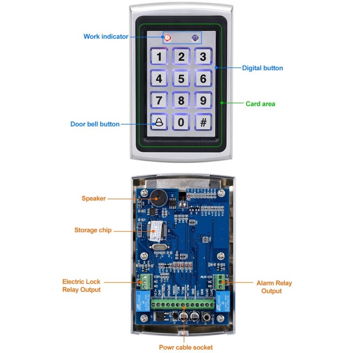 Clavier lecteur de carte em controle acces autonome 12v metal etanche exterieur