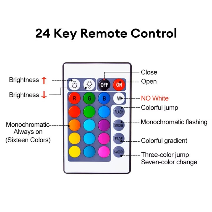 W28 Series 24-key infrared remote control for RGB PAR38 pool light bulbs (multicolor changing)