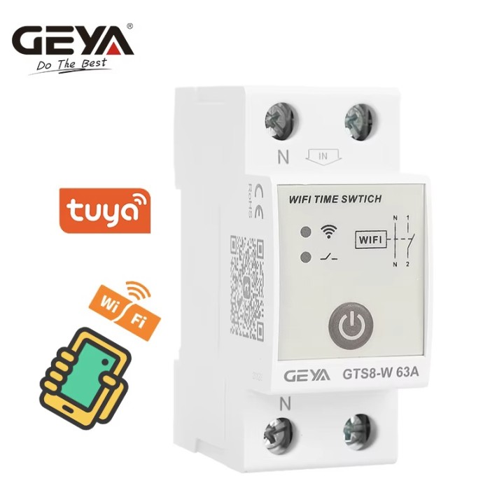Interruptor de relé temporizador inteligente WiFi TUYA (2P, 40A/63A/80A, riel DIN) para hogares inteligentes – GTS8-W