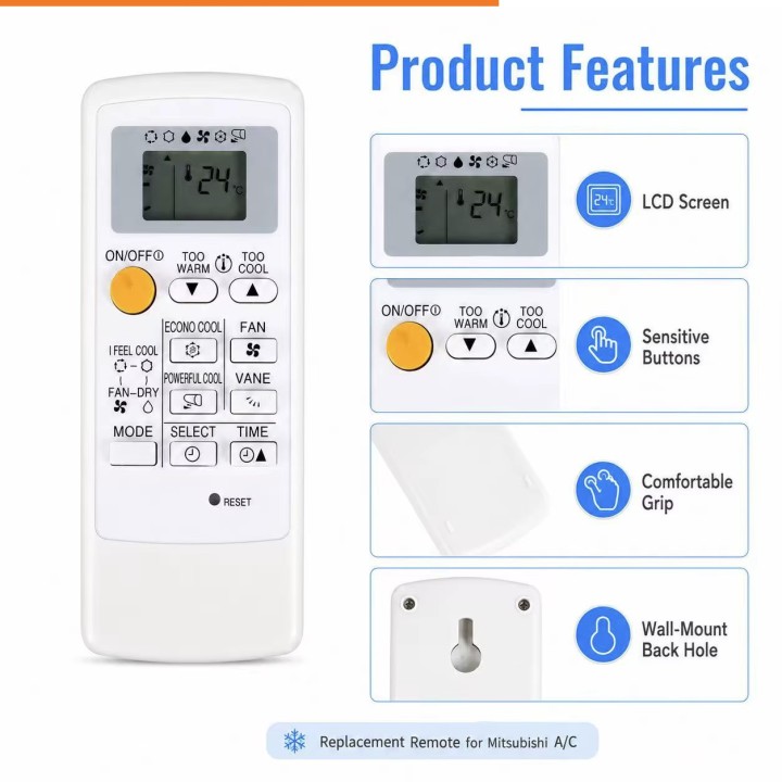 Mando a distancia para aire acondicionado Mitsubishi (Modelos: MH14A, MH07A, MH12A MH08B MP2B MSH-A13VD MSH-A24VD KFR-36G/H