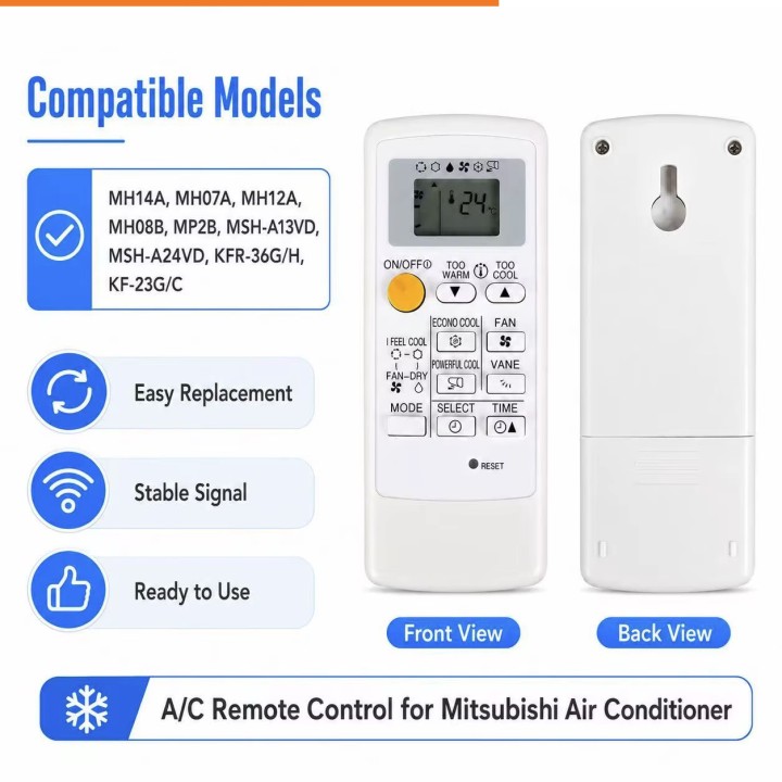 Télécommande climatiseur Mitsubishi MH14A MH07A MH14A MH12A MH08B MP2B MSH-A13VD