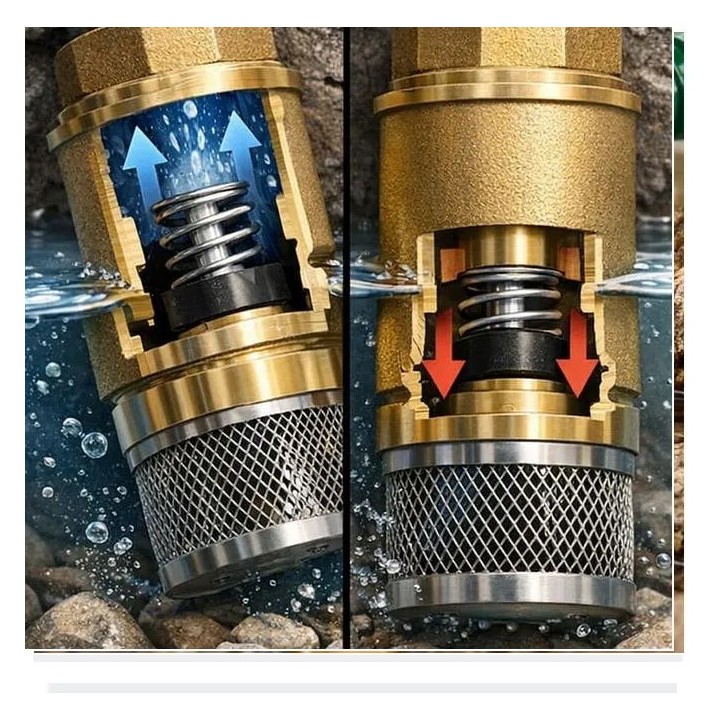 Brass Female BSP Foot Valve with Copper Strainer/Filter (32mm / DN25 / 33x42mm) for Water Pumps