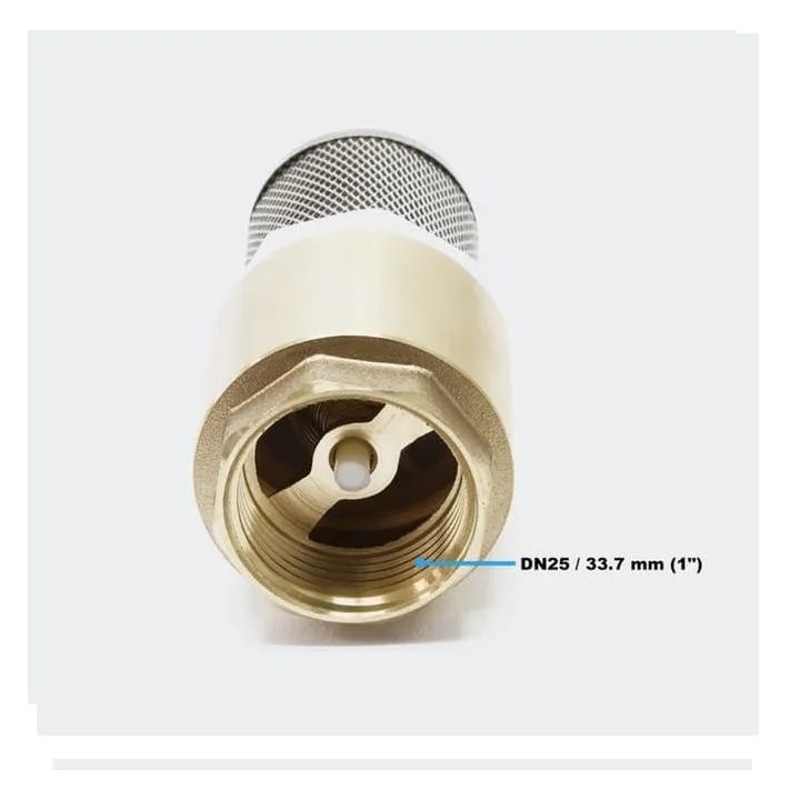 Válvula de pie de latón (rosca hembra BSP) con filtro de cobre (32 mm / DN25 / 33x42 mm) para bombas de agua