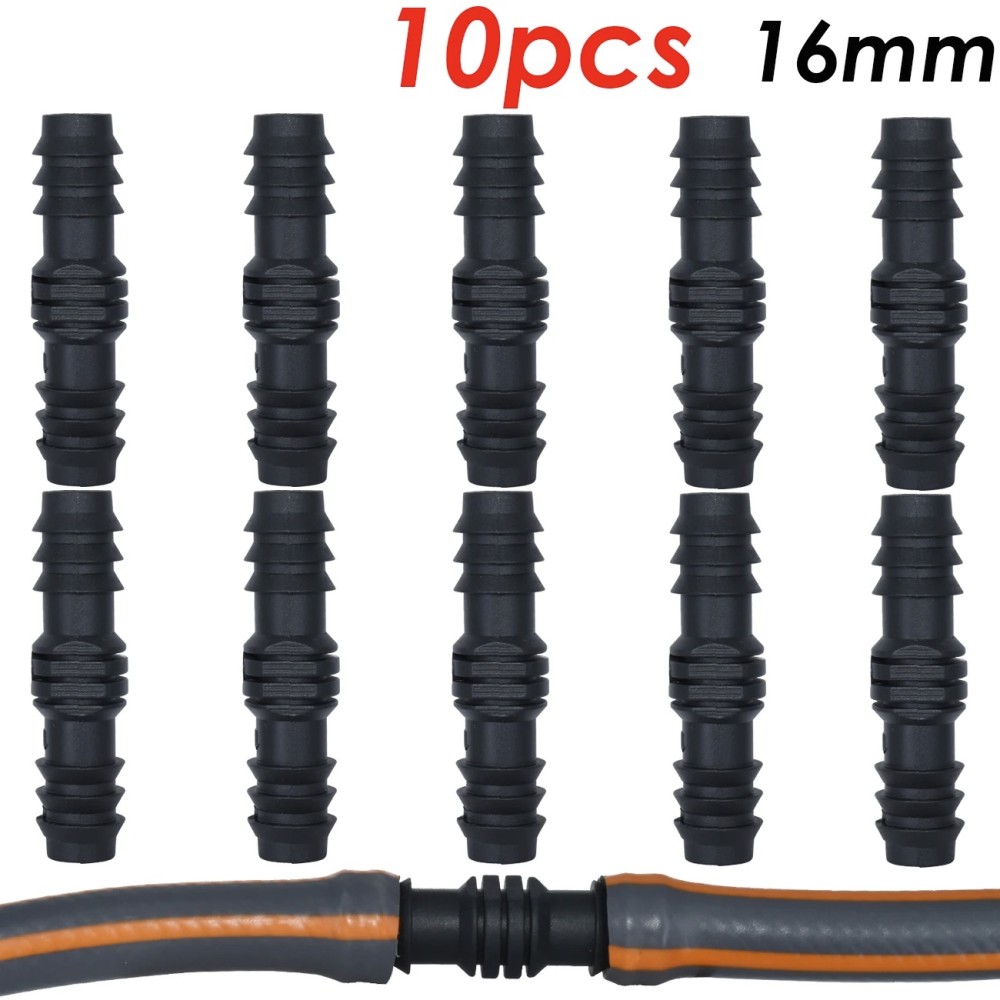 10 16-mm-Verlängerung / gerader Verbinder für Micro-Drip-Bewässerung (1/2-Zoll-PE-Bewässerungsrohr)