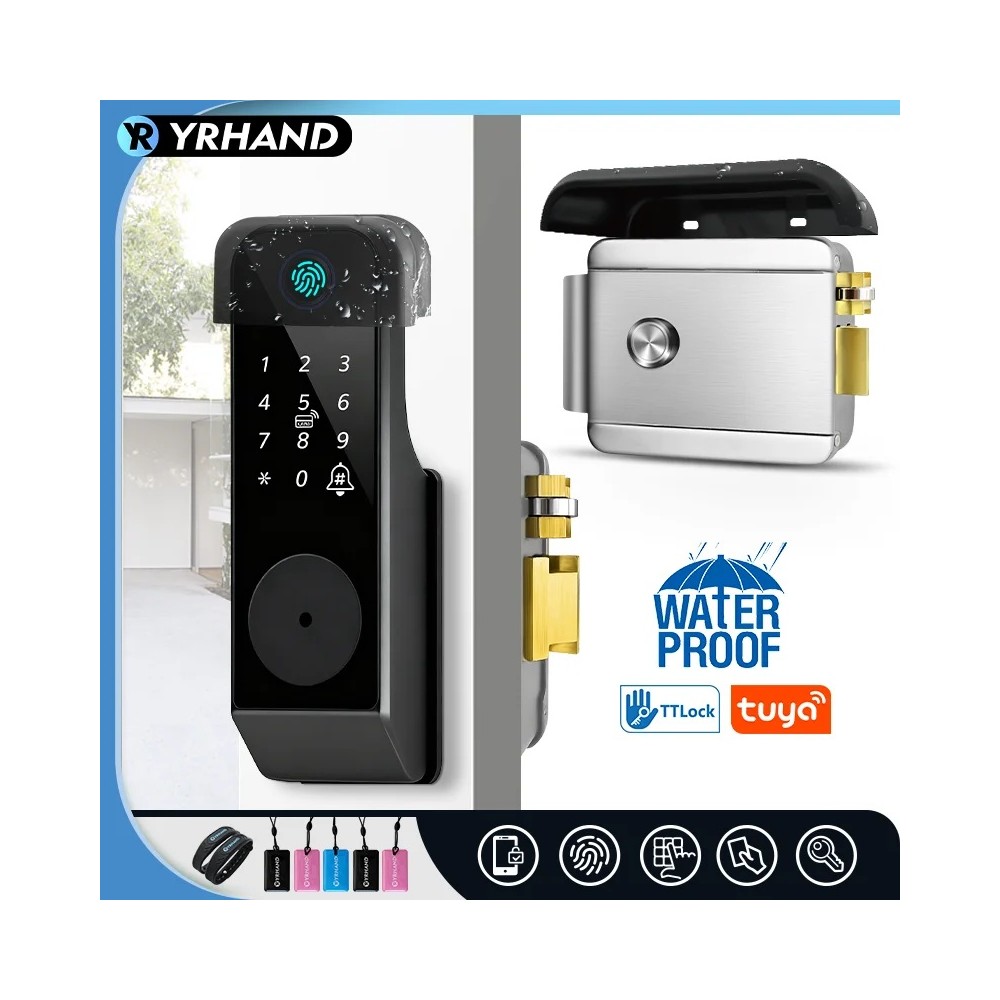 Wasserdichtes intelligentes Türschloss mit Fingerabdruckscanner, Tuya-WLAN-Anbindung und Bluetooth