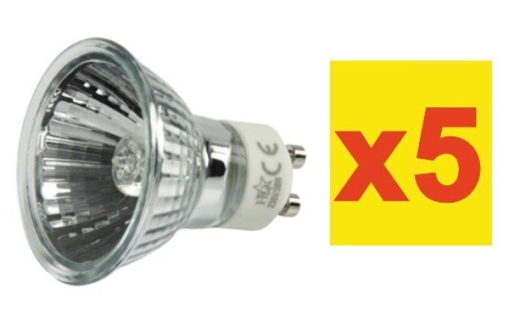 5 lampada alogena gu10 50w 230v lampadina elettrica illuminazione alogena jr international - 1