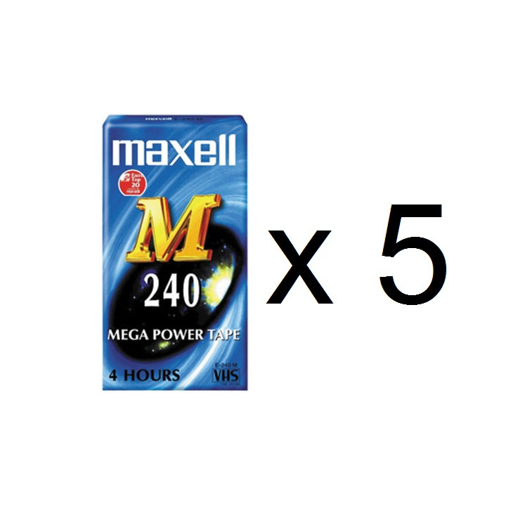 5 vhs video cassette m maxell 240 minutes max e240m maxell - 1
