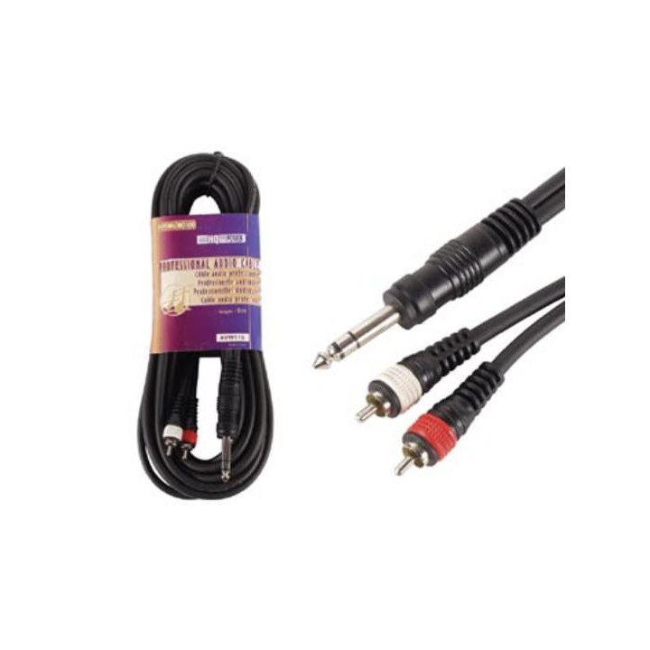 Cable 1.2m jack plug 6.35 to 2xrca plug 6.35 cable patch 2xj6.3 mono m 2 rca black 1.2 m jr international - 1