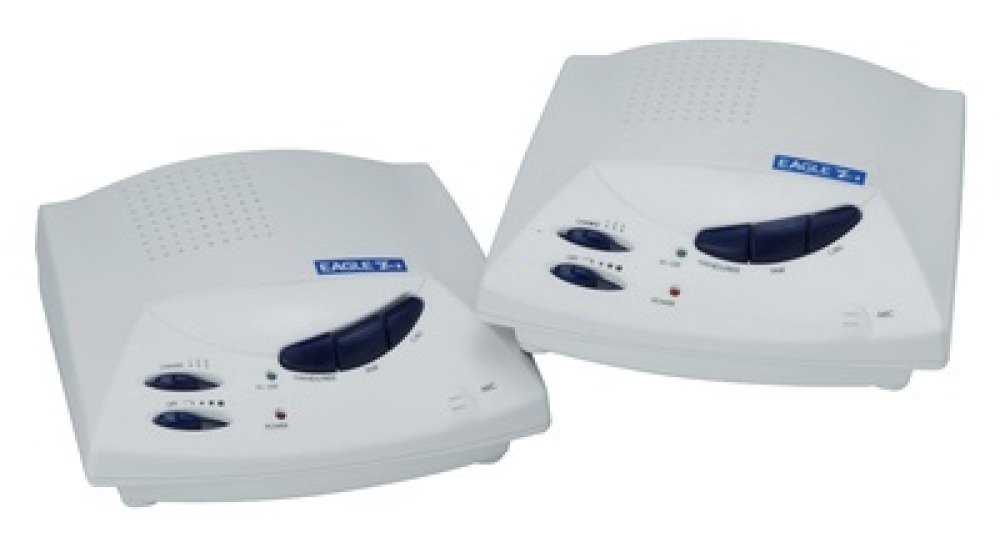 White hands free 3 channel wireless intercom with volume control and channel selector. sold in pairs jr international - 1