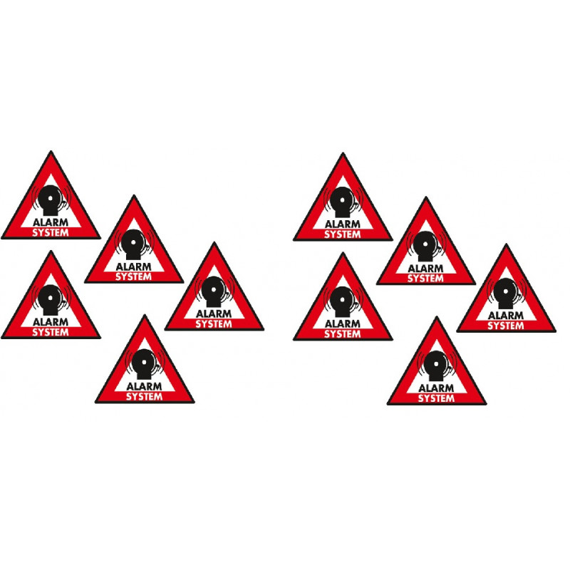 Haute Résistance UV et Pluie Lot de 12 Autocollants Dissuasifs en PVC Autocollant Alarme Sticker de Fabrication Professionnelle.