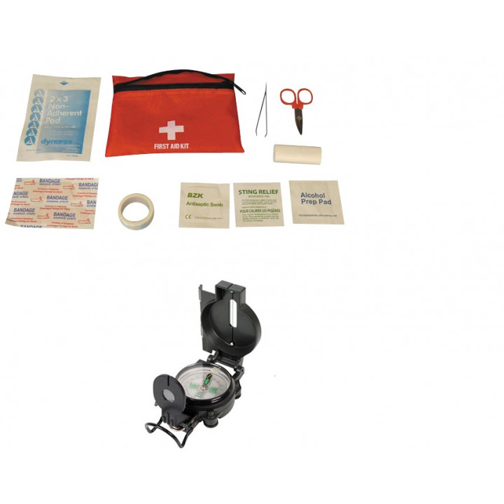 Bussola in metallo look militare e kit di pronto soccorso assistenza medica farmacia garza fasciatura forbici alcool scotch lag1