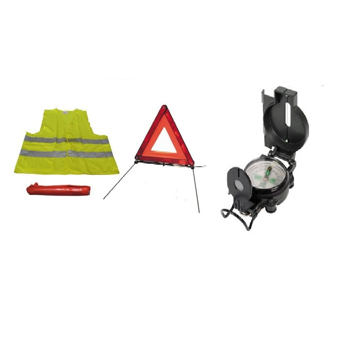 Hq metal liquid compass military look and road safety kit r27 en11 warning triangle + reflective vest xl 471 jr international - 