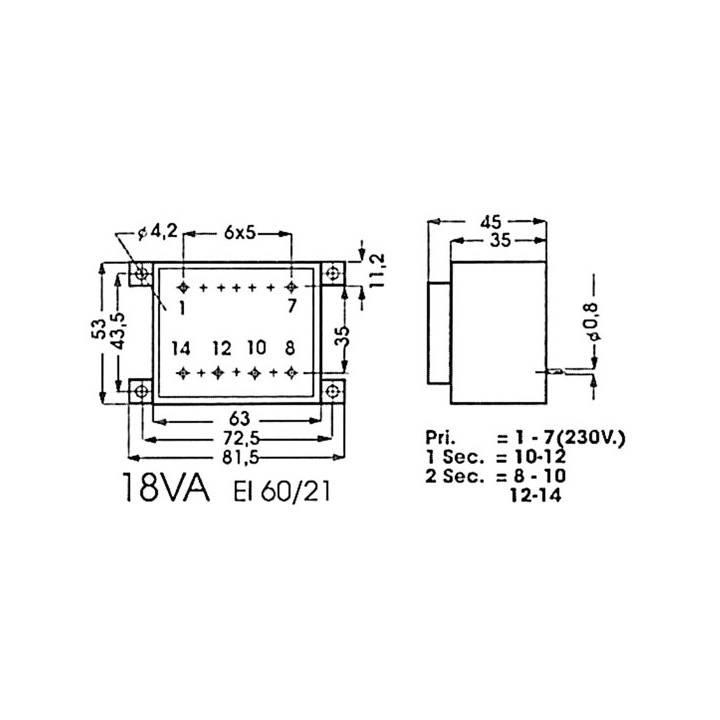 Mold trasformatore 230vac trasformatore 12vac 12va 12v 220v 240v potenza 1120180m mt812 - 1 velleman - 1