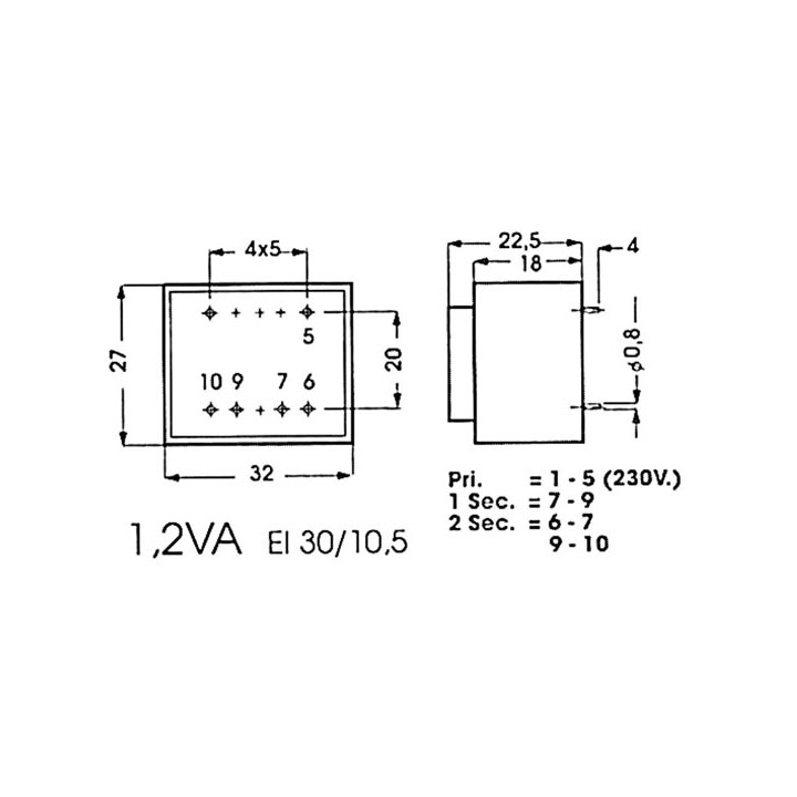 Printtransformator 1.2va 1x9v 1x0.133a 1090012m jr international - 1