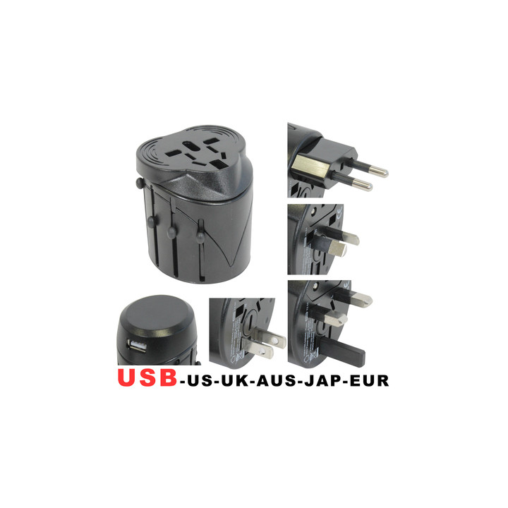 Adaptador conector electrico 150 paises con puerto usb viaje europa usa inglaterra uk australia jr international - 1