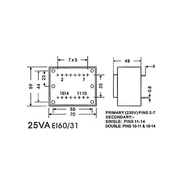 Form 230VAC 12VAC Transformator 25VA 12V-Netzteil 220v 240v Transformator 1120250m velleman - 1