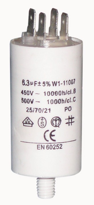 Capacitor 6 mf 6.3 micro farad 450v 50 60 hz universal motor start capacitor with terminal w1 11006 jr international - 1