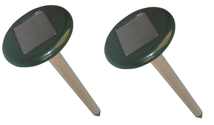 2 solar powered mole deterrent electronic ground rodent mole repeller, 25m 700m2 professional ultrasonic repelling system jr int