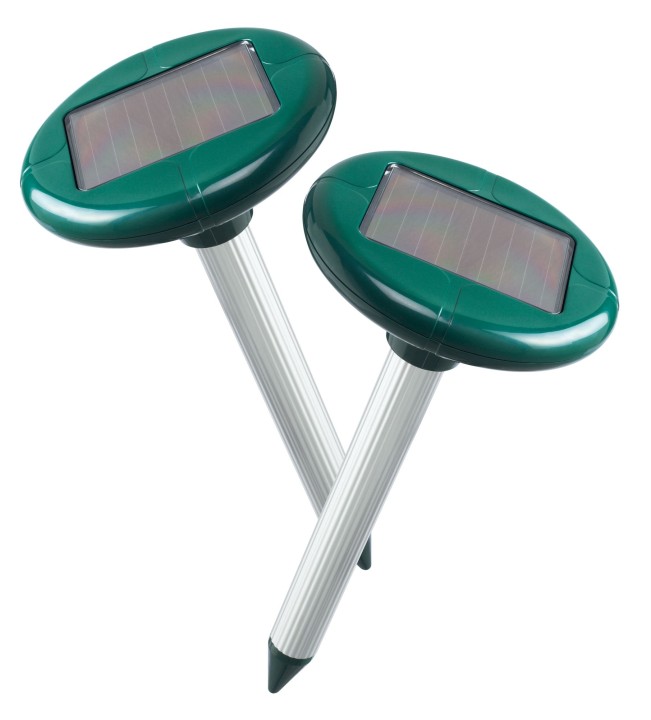 2 solar powered mole deterrent electronic ground rodent mole repeller, 25m 700m2 professional ultrasonic repelling system jr int