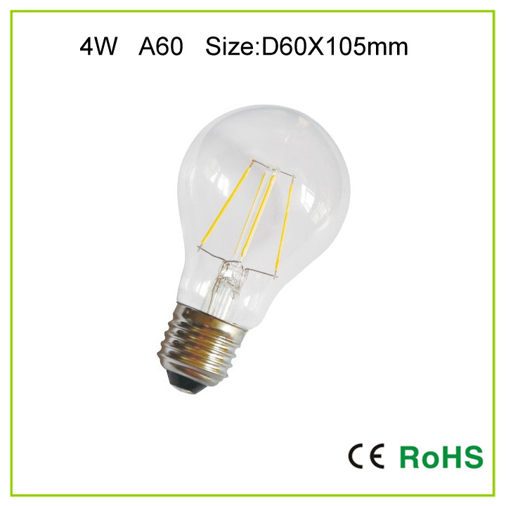 360 degree a60 4w led filament lamp bulb light, e27 220v - for hotel, restaurant, workshop jr international - 1
