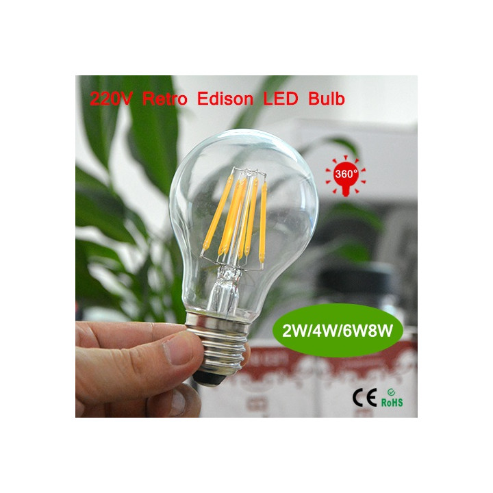 360 degree a60 4w led filament lamp bulb light, e27 220v - for hotel, restaurant, workshop jr international - 2