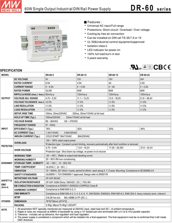 Fuente de alimentacion conmutada 60w 24vdc din psin06024d velleman - 3