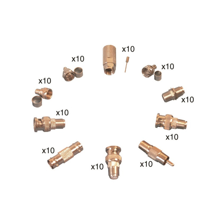 Pack 100 conectadores caracteriza franco bnc rca adaptador 10 bncff 10 rcaff 10 cf05 30 tipos de fbnc 10 x (f5 f6 f7 f10) jr int