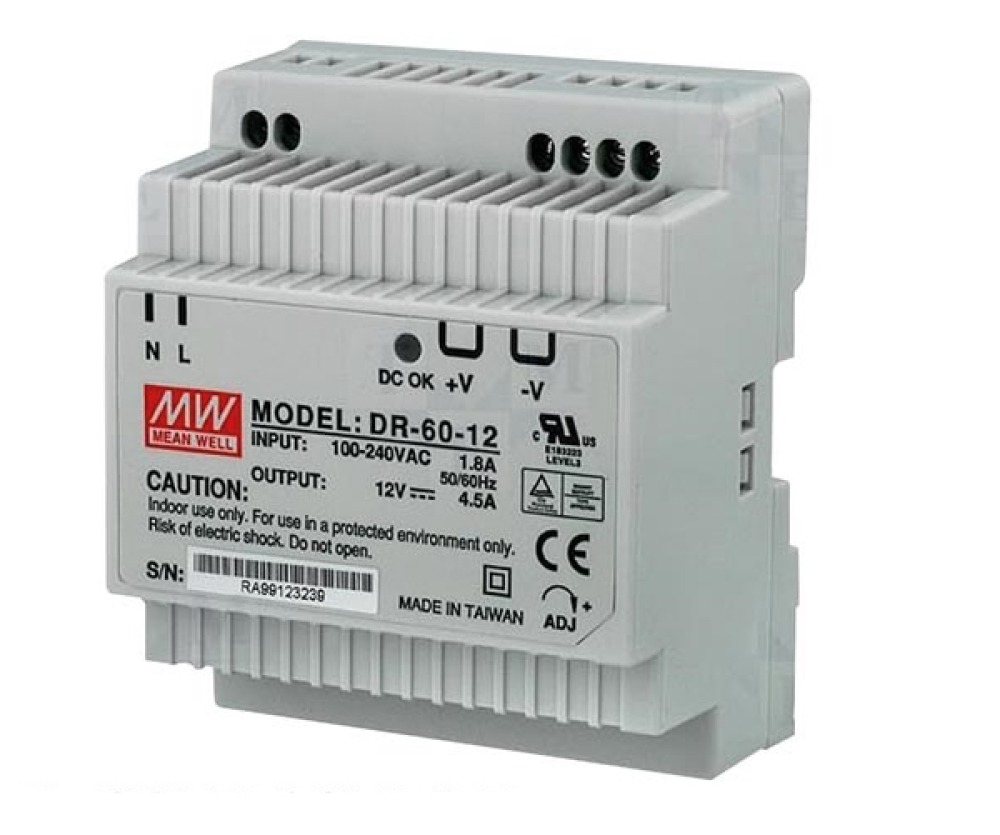 60w single output industrial din rail power supply 12v 4.5a for professional use only dr-60-12 jr international - 2