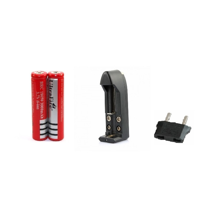 2 batterie ultrafire 3.7v 18650 + ladegerät wiederaufladbare li-ionen-3a-taschenlampe tled3wz jr international - 1