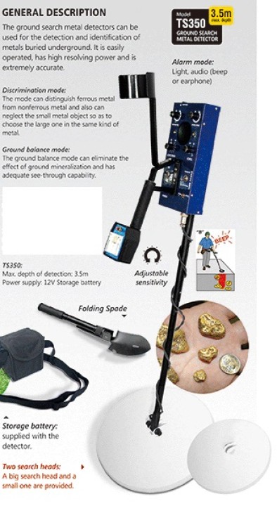 Metal detector ts350 3.5m max 0.6W 9v metal detectors gold jewelry piece currency esun - 1