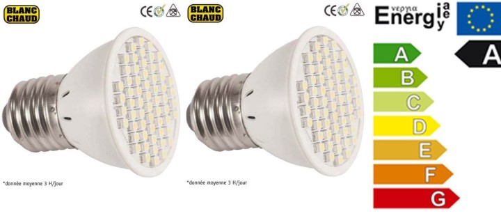 2 x Lampara led smd x60 e27 220v 3w blanca iluminacion bajo consumo jr international - 1