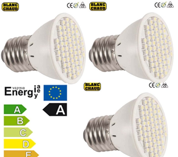 3 x Lampara led smd x60 e27 220v 3w blanca iluminacion bajo consumo jr international - 1