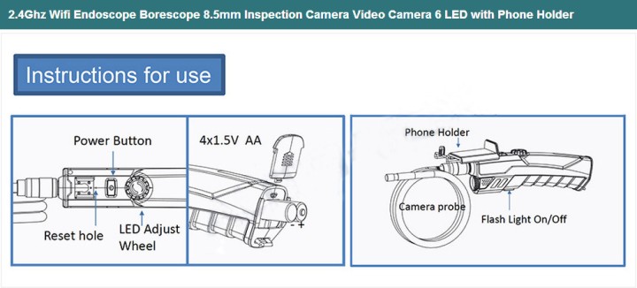 Camera with wifi smartphone endoscope borescope inspection camera with articulated 3 meters WF200 jr international - 10