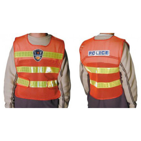 Giubbotto riflettente polyester rosso giallo police migliorazione visibilita police jr international - 1