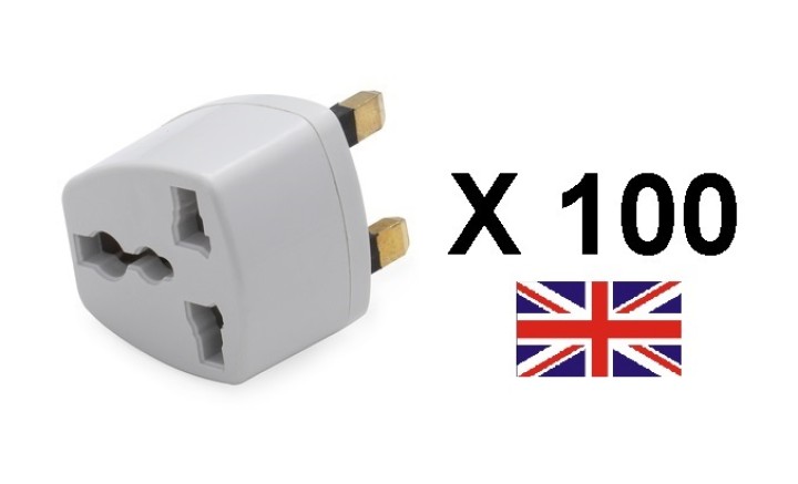 100 x Adaptador electrico enchufe europeo hacia enchufe ingles lle929 adaptador convertidor jr international - 1
