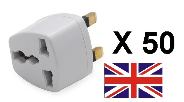50 x Adaptador electrico enchufe europeo hacia enchufe ingles lle929 adaptador convertidor jr international - 1