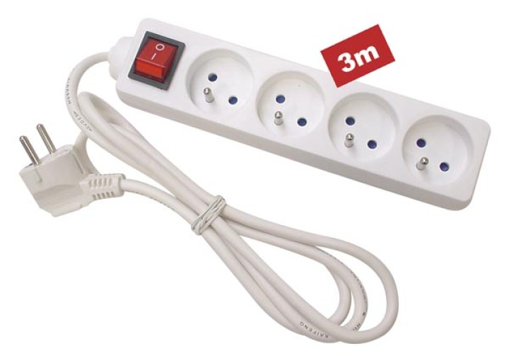 Regleta de enchufes de 4 enchufes con interruptor y cable de 3m eb4s-3 jr  international - 1
