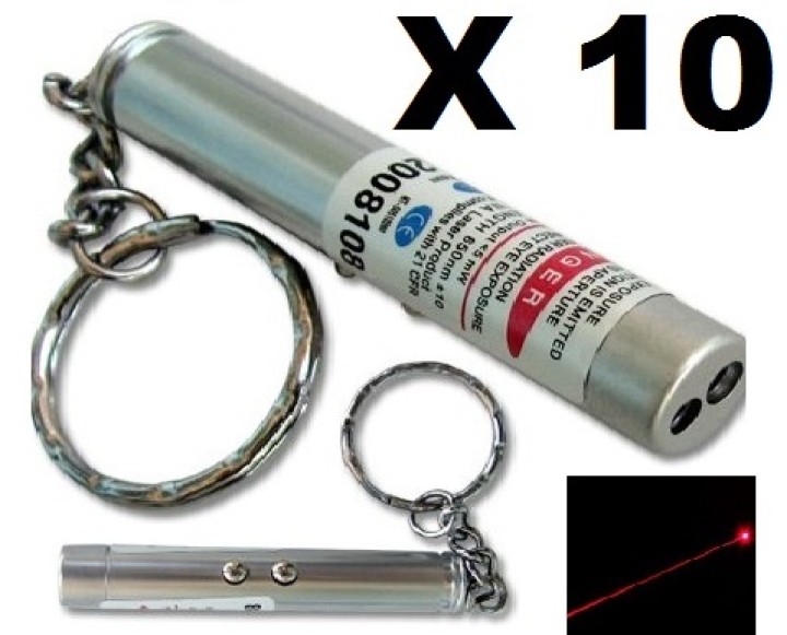 Pack of 10 2in1 red laser pointer w led keychain torch flashlight jr international - 1
